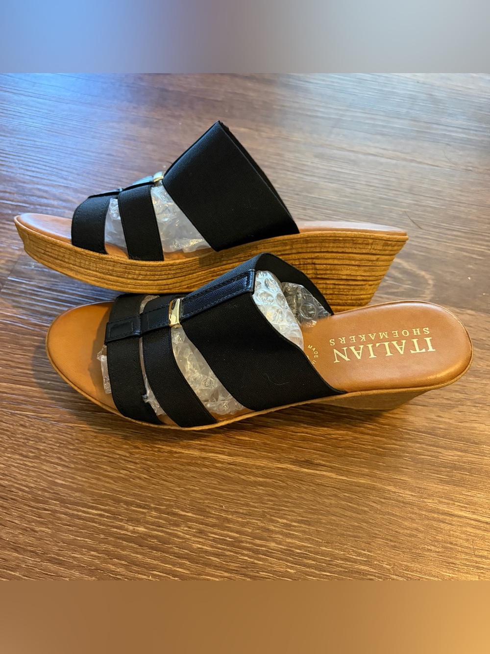 Italian Shoemakers Black Fabric Wedge Slide Sandals
Size 9